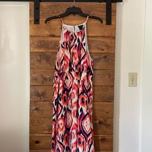 AT floor length halter, tie dye print dress